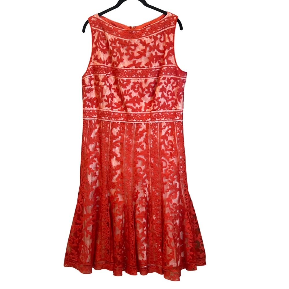 Tadashi Shoji Red Lace Sleeveless Cocktail Dress Glam‎ Papka Womens 14 NWT